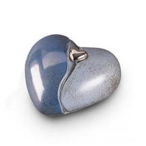 Small Ceramic Heart Urn (Blue with Silver Heart Motif)